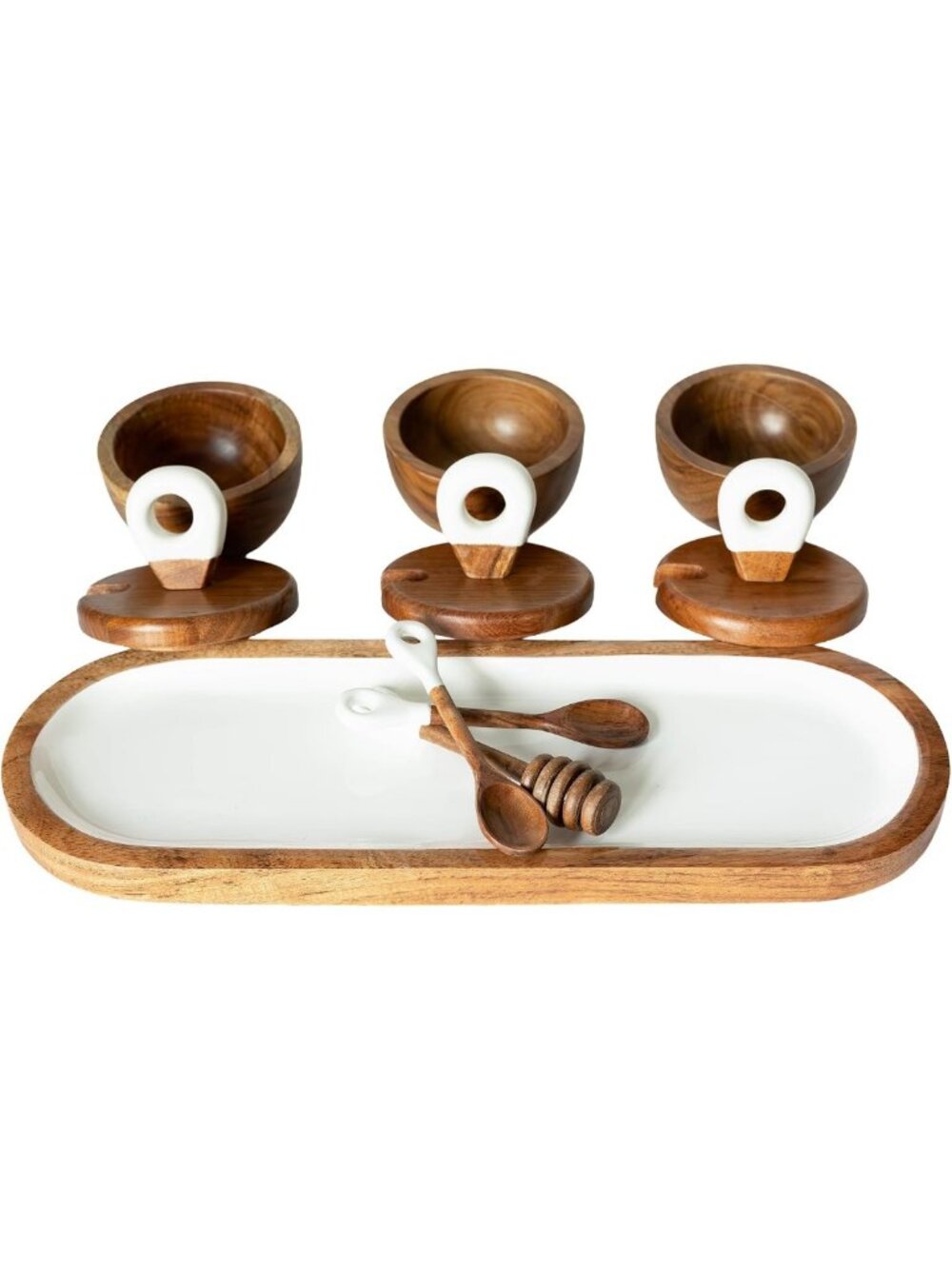 7pc Charcuterie Bowl Set - Acacia Wood Bowls with Lids, Tray & Accessories for